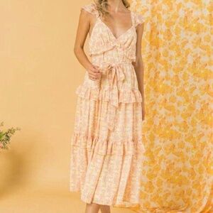 Love Colette Floral Sleeveless Boho Tiered Ruffle Midi Dress Size Medium